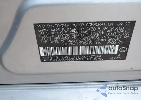 2008 Lexus Is 250 z USA, uszkodzony, nr VIN JTHBK262182062206